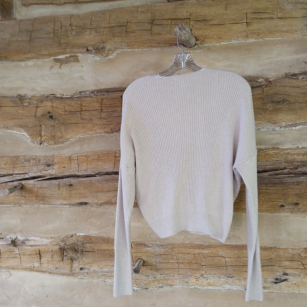 Leith Cream Ribbed Knit Faux Wrap Sweater  Small - Picture 5 of 7